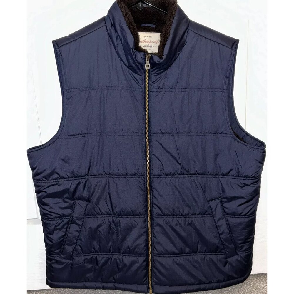 Weatherproof Vintage Mens Navy Blue Size M Puffer Vest Lined Sherpa Insulated